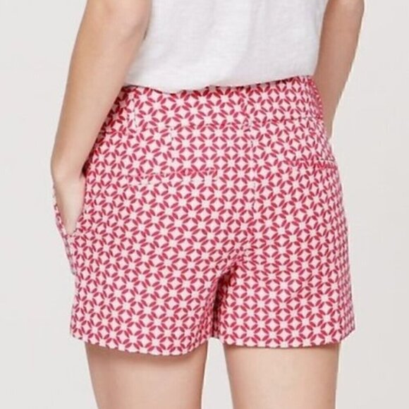 ANN TAYLOR LOFT Riviera Short Beige Coral Pink Geometric 4" Inseam Cotton Shorts - Picture 4 of 13